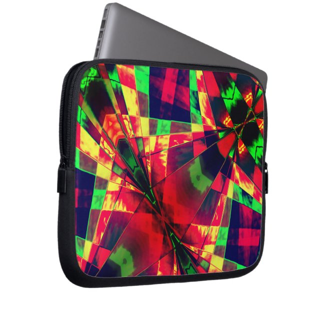 Capa Para Notebook Retângulos inclinados, esticados, verdes, vermelho (Frente Esquerda)