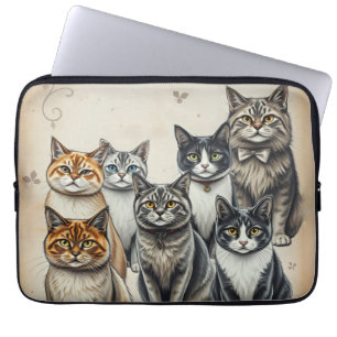 Capa Para Notebook Retrato da Família Cat Inspirado na Vintage