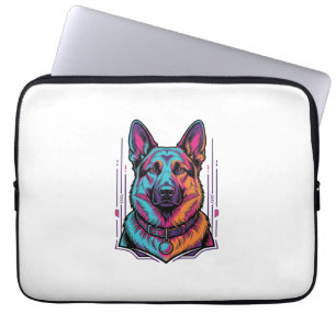 Capa Para Notebook Retrato de Cachorro Neon Gravura Vintage Gráfico_1