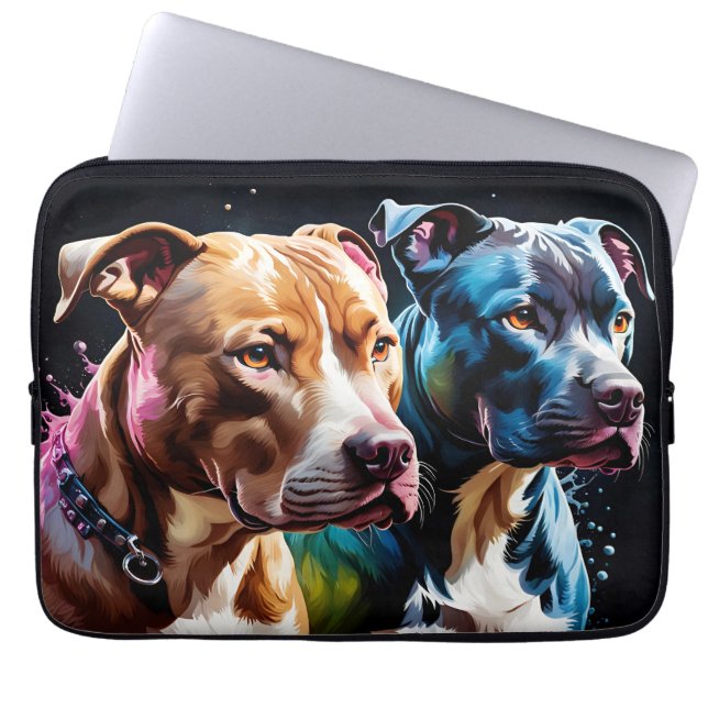 Capa Para Notebook Retrato de dois pit Bulls (Frente)