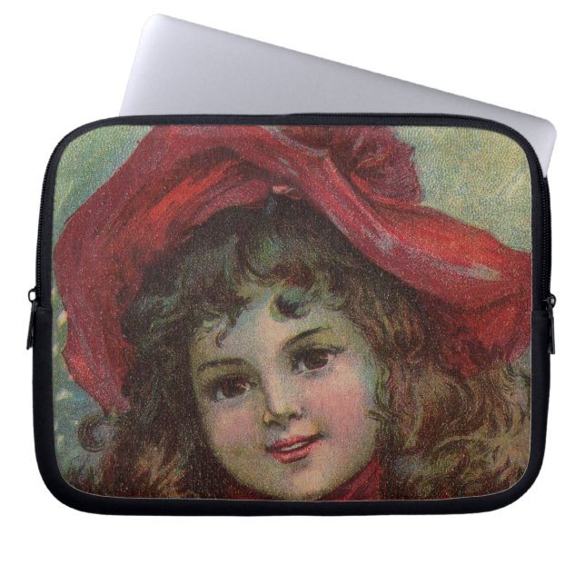 Capa Para Notebook Retrato de Menina com Chapéu Vermelho de Natal Vit (Frente)