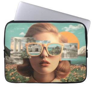 Capa Para Notebook Retrato feminino surreal com óculos de sol retrô