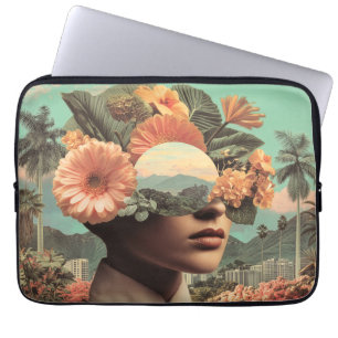 Capa Para Notebook Retrato Feminino Surrealista com Elementos Florais