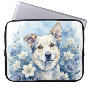 Capa Para Notebook Retrato Floral Botânico de Cachorro em Aquarela