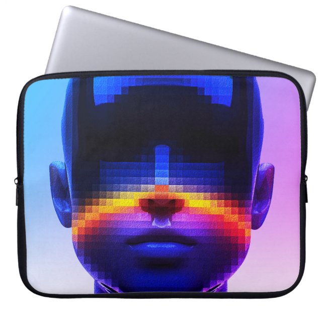 Capa Para Notebook Retrato Futurista em Pixel Art – Abstrato Digital (Frente)