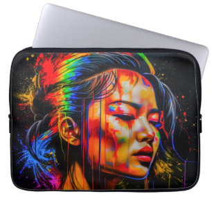 Capa Para Notebook Retrato Neon Vibrante - Arte Expressionista Abstra