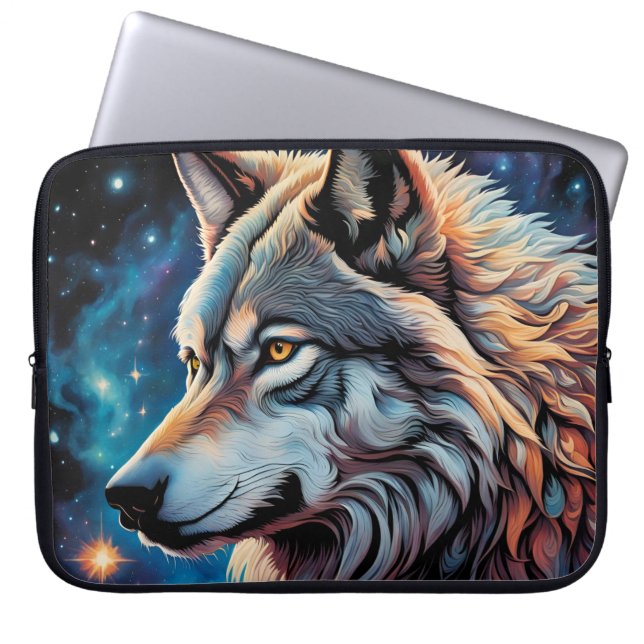 Capa Para Notebook Retrato Noturno da cinza Wolf Starry (Frente)