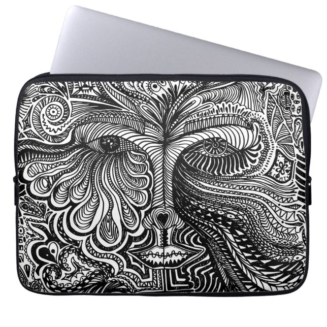 Capa Para Notebook Retrato preto e branco da linha tripla (Frente)