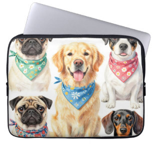 Capa Para Notebook Retratos de Cachorrinhos Fofos Colagem de Bandana