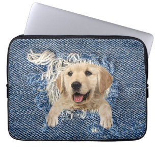 Capa Para Notebook Retriever de ouro no Buraco Denim