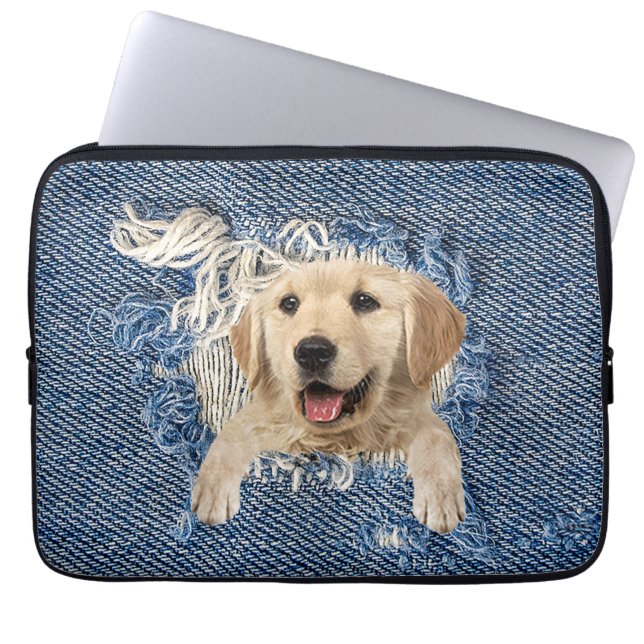 Capa Para Notebook Retriever de ouro no Buraco Denim (Frente)