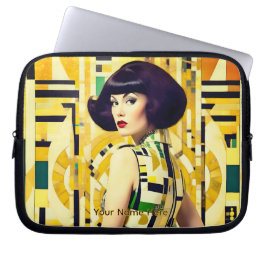 Capa Para Notebook Retro 60's Beauty Geometric fashionplate yellow