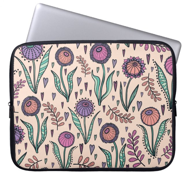 Capa Para Notebook Retro 60s Floral: Padrão de decoração inicial (Frente)