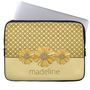 Capa Para Notebook Retro 70s Laranja Geométrico Floral
