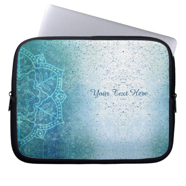 Capa Para Notebook Retro Boho Floral Mandala Zen Azul (Frente)