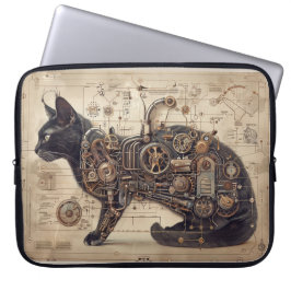 Capa Para Notebook Retro de Gato Steampunk