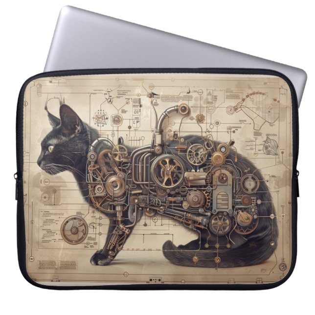 Capa Para Notebook Retro de Gato Steampunk (Frente)