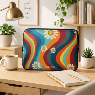 Capa Para Notebook Retro Groovy Anos 70 Margarida Arco-Íris