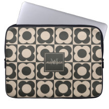 Retro modern -Flower Checkerboard - neutral taupe 