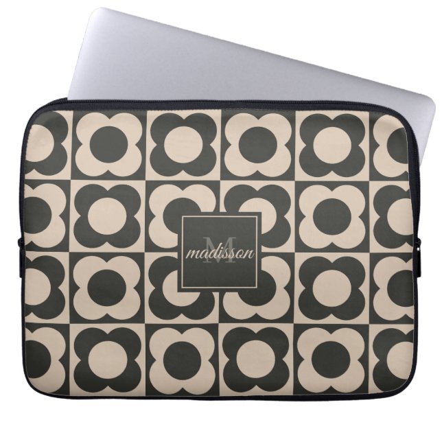 Capa Para Notebook Retro modern -Flower Checkerboard - neutral taupe  (Frente)