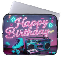 Retro neon Happy Birthday assina rosa e cor-de-ros