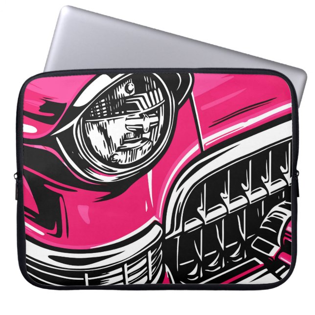 Capa Para Notebook Retro Pink Classic Car Front Pop Art Illustration (Frente)
