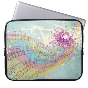 Capa Para Notebook Retro Rainbow e Music Notes em uma Textura Shabby