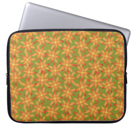 Capa Para Notebook Retro Sunburst Daisy Floral em Oliva Dourada