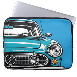Capa Para Notebook Retro Teal Classic Car Front Pop Art Illustration