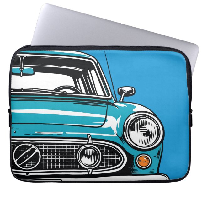 Capa Para Notebook Retro Teal Classic Car Front Pop Art Illustration (Frente)