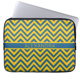 Capa Para Notebook Retro Yellow Blue Chevron Preppy Zig Geométrico