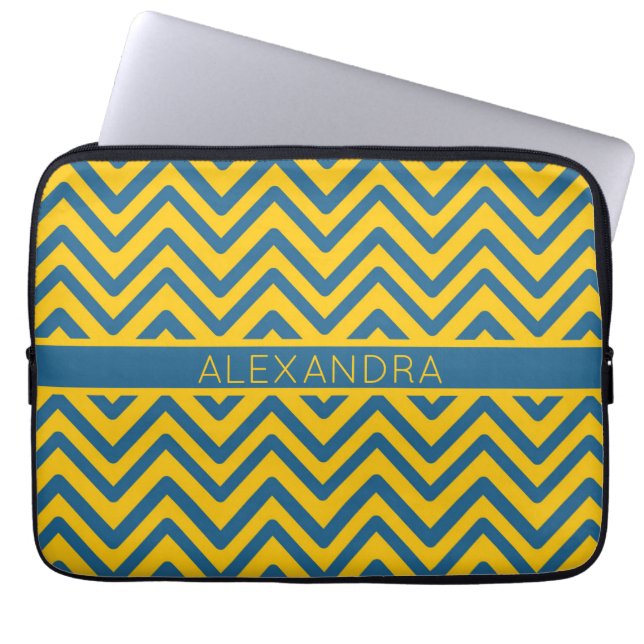 Capa Para Notebook Retro Yellow Blue Chevron Preppy Zig Geométrico (Frente)