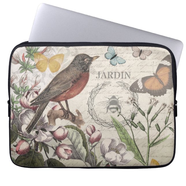 Capa Para Notebook Robin Elegant Bird Butterfly Arte Francesa (Frente)