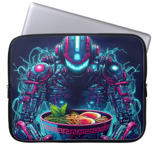 Capa Para Notebook Robô Futurista Ciberpunk Neon Comida Ramen