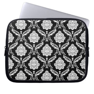 Capa Para Notebook Rococó Damask Grande Padrão Branco no Preto