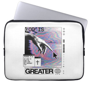 Capa Para Notebook Romanos 8:31 Mão de Deus Cyberpunk Glitch Art