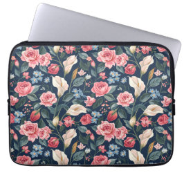 Capa Para Notebook Romantic Navy Blue Floral Garden Pattern