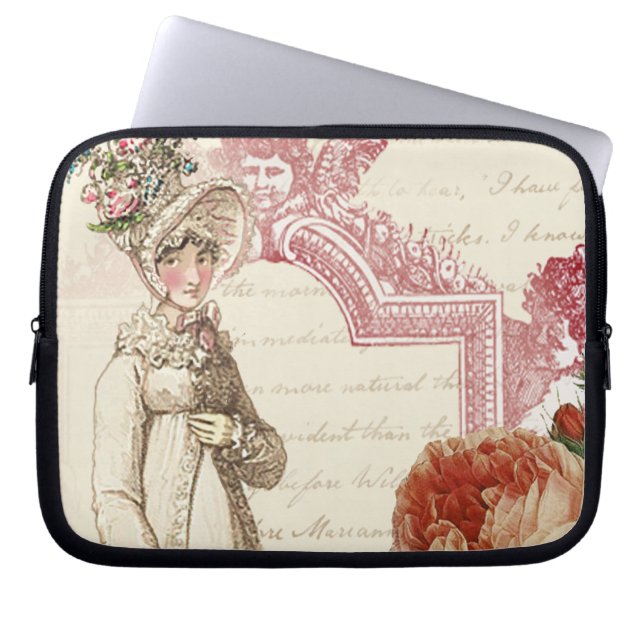 Capa Para Notebook Romântica Jane Austen feminina rosa delicado (Frente)