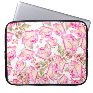 Capa Para Notebook Romântico rosa branco amarelo floral de verão rose