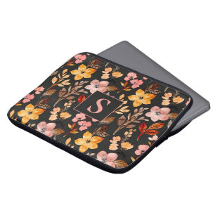Capa Para Notebook Rosa Amarelo Laranja Floral Preto Monogramado