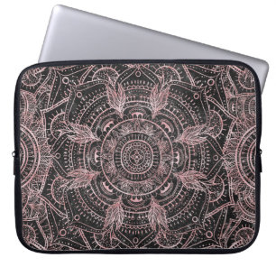 Capa Para Notebook Rosa Boho Cinza Dourada Mandala Design