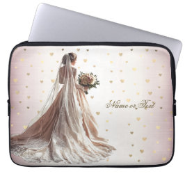 Capa Para Notebook Rosa Casamento no inverno Noiva Ouro Shiny Heart P