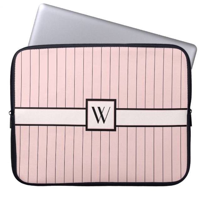 Capa Para Notebook Rosa com Bolsa de laptop de Pinstripes Pretas (Frente)