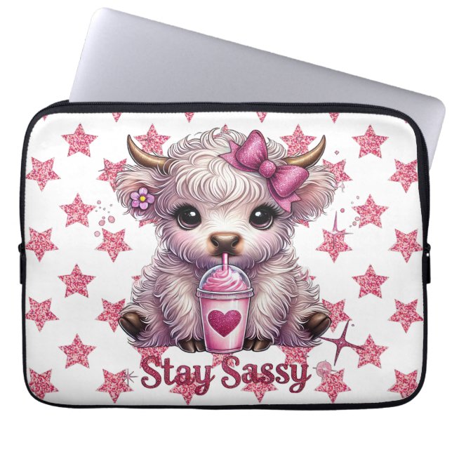 Capa Para Notebook Rosa, Continue Sassy, Vacas das Terras Altas (Frente)