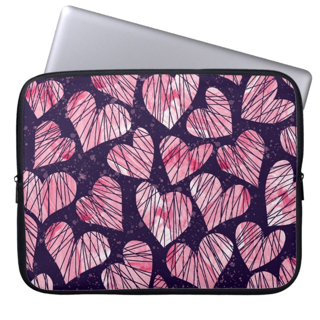 Capa Para Notebook Rosa coração: padrão uniforme de aquarela. (Frente)