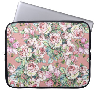 Capa Para Notebook Rosa de flores de jardim com tulipas pintadas em á