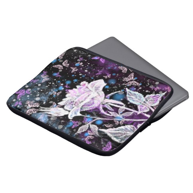 Capa Para Notebook Rosa de inverno e Borboletas - Bonita (Frente Topo)