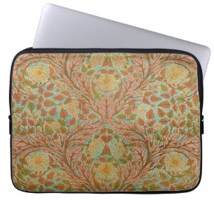 Capa Para Notebook Rosa de safra e Artes Florais Folhas Azuis Castanh