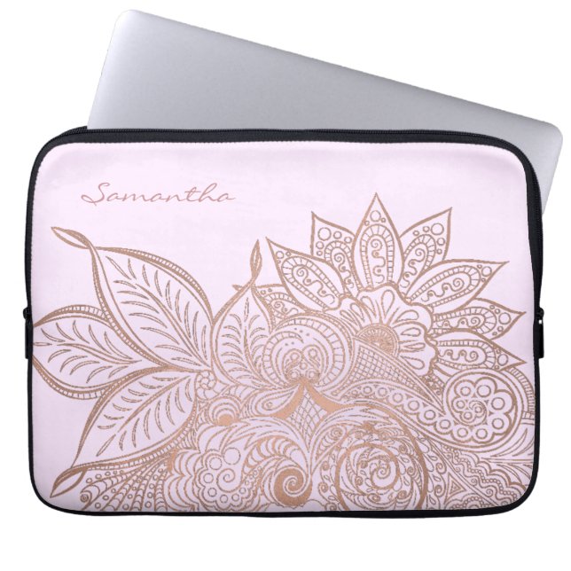 Capa Para Notebook Rosa Dourado Caso De Laptop De Mandala (Frente)