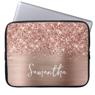 Capa Para Notebook Rosa Dourado Glam Glitter Script Manuscrito Nome